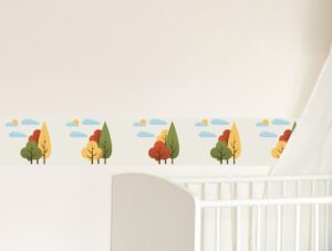 מדבקות קיר לחדרי ילדים | מדבקת קיר | בורדר עצים מצויירים