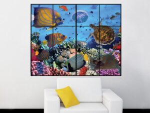 מדבקת קיר תלת מימדית | מדבקת קיר | חלון לתחתית הים