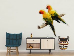 מדבקת קיר לסלון | מדבקת קיר | תוכים מצויירים