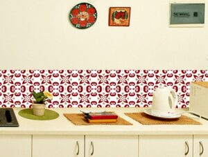 מדבקות קיר לאריחים | מדבקות אריחים | פרחים בורדו