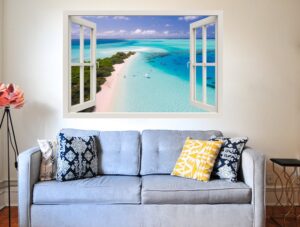 מדבקת קיר תלת מימדית | מדבקת חלון 3D | חוף צלול