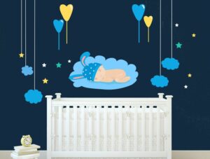מדבקת קיר לחדרי תינוקות | סט מדבקות קיר | תינוק על ענן