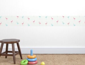 מדבקת קיר לחדרי תינוקות | מדבקת קיר | בורדר פלמינגו אדום כחול