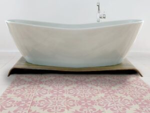 מדבקת קיר למקלחת | אריחים לרצפה | ורוד פרחוני