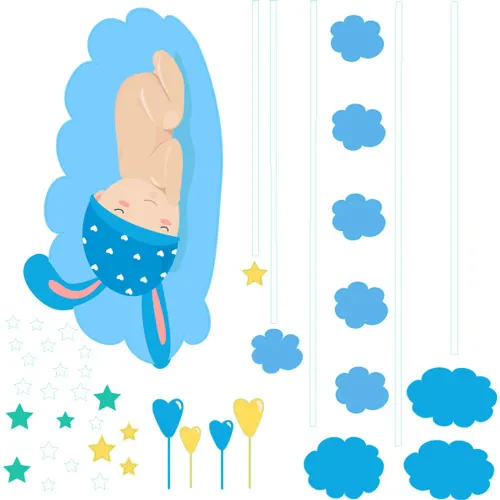 סט מדבקות קיר | תינוק על ענן