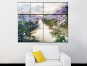 מדבקת קיר תלת מימית | מדבקת קיר | חלון לנהר קסום