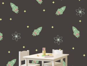 טפט לחדרי משחקים | טפט מדבקה | חלליות בחלל