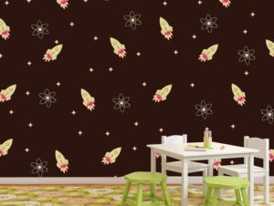 טפט לחדרי ילדים | טפט מדבקה | חלליות בחלל בורדו