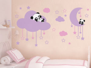 סט מדבקות קיר | פנדה על ענן סגול
