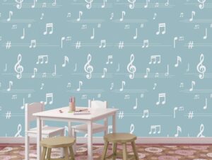 טפט לחדרי ילדים | טפט מדבקה | תווי מוזיקה כחולים