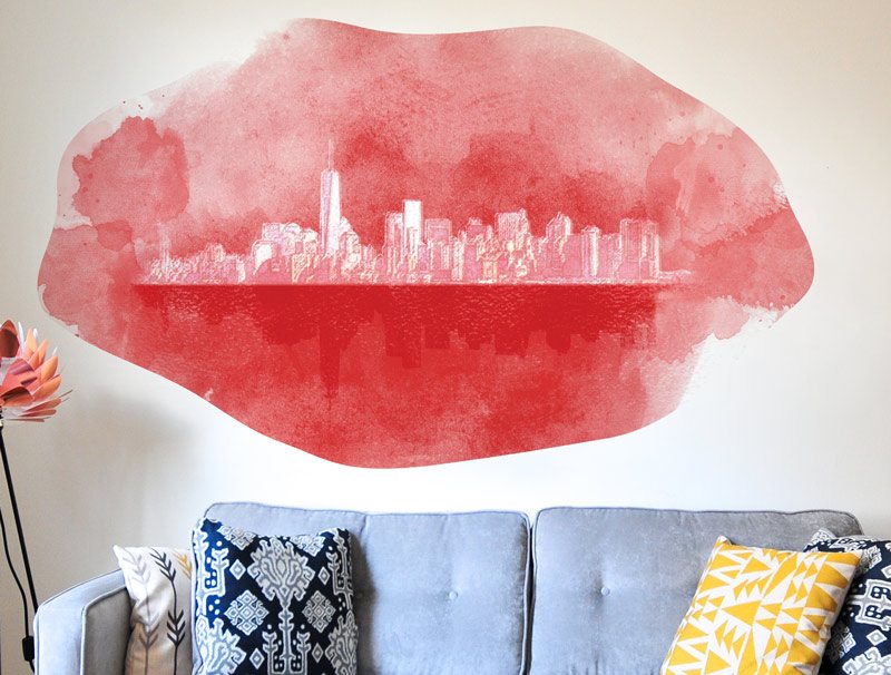 מדבקת קיר ניו יורק בצבעי מים אדומים