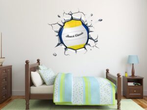 מדבקת קיר | מדבקת תלת מימד כדור כחול צהוב יוצא מקיר