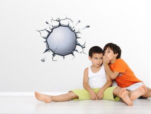 מדבקת קיר | מדבקת תלת מימד כדור יד יוצא מקיר