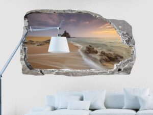 מדבקת קיר | מדבקת תלת מימד חוף ים עם שקיעה