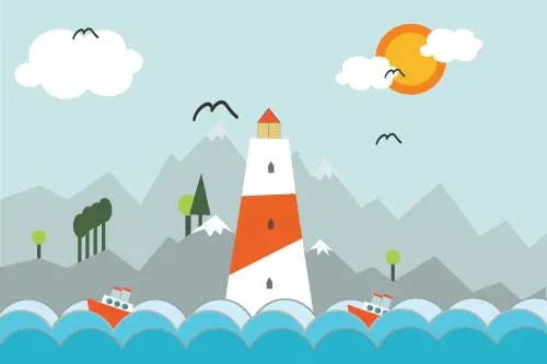 טפט קיר מאוייר מגדלור הרים וים