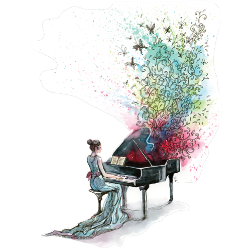 מדבקה צבעונית נגינת הפסנתר