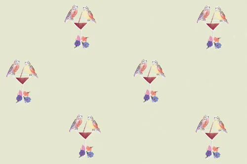 טפט פרחוני ירוק פסטל תוכים וקוקטייל