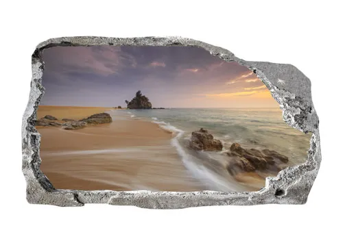 מדבקת תלת מימד חוף ים עם שקיעה