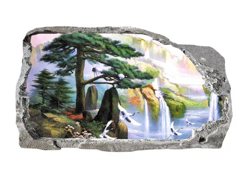 מדבקת תלת מימד ציור נוף עם חסידות ומפלים