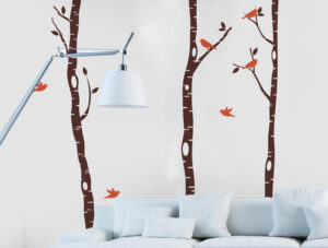 מדבקת מאוירת עצים וציפורים