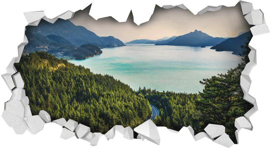 מדבקת קיר תלת מיימדית עם נוף לאגם