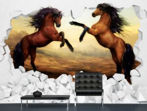 מדבקת טפט סוסים חומים