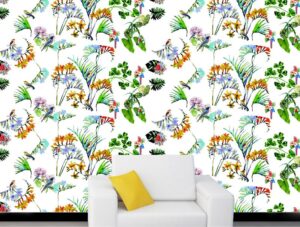 ציפורים ופרחים צבעוניים