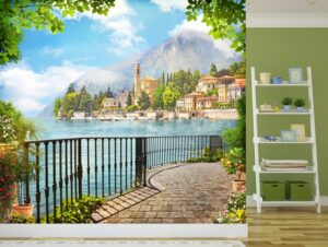 מרפסת עם נוף של עיר על הים