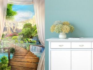 טפט גשר עץ מעל אגם