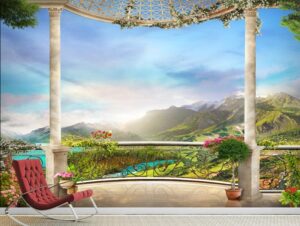 טפט מרפסת יפיפה עם נוף להרים