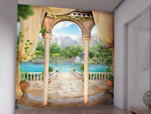 טפט מרפסת גדולה עם אגם