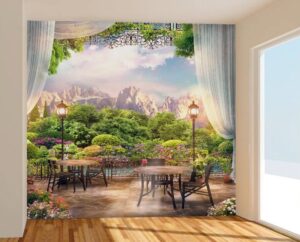 טפט מרפסת עם נוף של יער