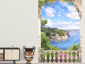 טפט מרפסת קטנה עם נו לעיר על שפת הים