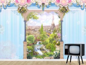 טפט קיר כחול עם חלון