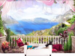 טפט מרפסת יפיפיה עם נוף לים