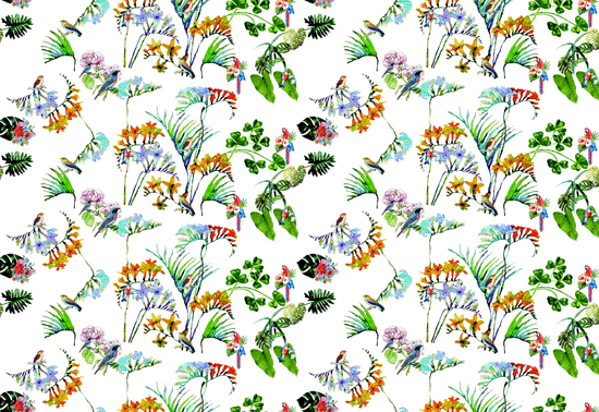 ציפורים ופרחים צבעוניים