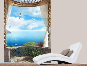 טפט מרפסת עגולה עם נוף יפה