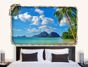 מדבקת קיר מדבקת חור בקיר חוף ים טרופי