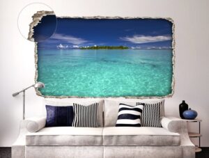 מדבקת קיר מדבקת חור בקיר של חוף ים צלול