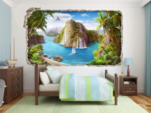 מדבקת קיר מדבקת חור בקיר של חוף טרופי יפיפה