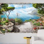 מדבקת קיר מדבקת חור בקיר עם נוף מרהיב לים