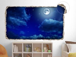 מדבקת קיר מדבקת חור בקיר שמים עם ירח מלא