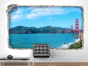 מדבקת קיר מדבקת חור בקיר גשר אדום