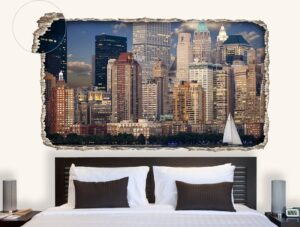 מדבקת קיר תלת מיימדית עם נוף של מרהיב של עיר