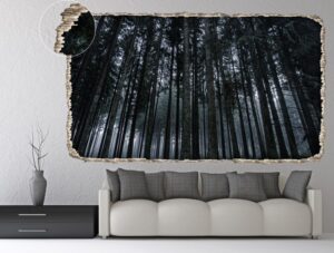 מדבקת קיר חור בקיר עם נוף של יער