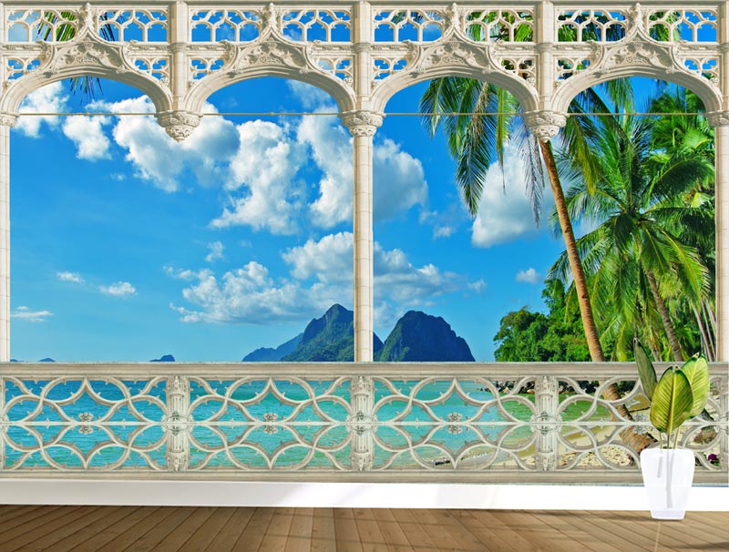 מרפסת עם נוף של חוף טרופי יפיפה