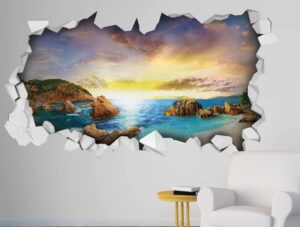 מדבקת קיר מדבקת חור בקיר עם נוף יפייפה לים