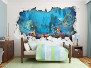 מדבקת קיר מדבקת חור בקיר עם מבט אל מעמקי הים