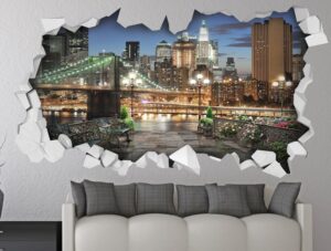 מדבקת קיר מדבקת חור בקיר | עיר בלילה