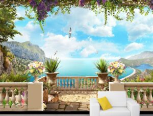 טפט מרפסת יפיפה עם נוף לים